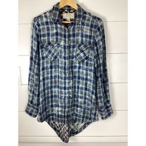 Ryan Michael Western Flannel Snap Shirt Womens Size Med Blue/green Plaid cowgirl